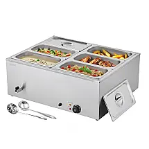 Aquecedor de Alimentos Buffet VEVOR M-1323 6 Cubas Banho-Maria 22,7L Inox 110V