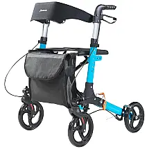 Andador Dobrável com Assento e Encosto Acolchoados para Idosos e Adultos, Panana, Azul