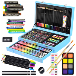 Kit de Pintura Sunnyglade com 145 Peças e Caixa de madeira Portátil, Azul