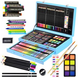 Kit de Pintura Sunnyglade com 145 Peças e Caixa de madeira Portátil, Azul