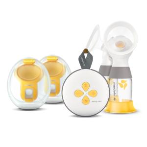 Bomba Tira Leite Elétrica com Bojos Vestíveis e Protetores de Seios PersonalFit Flex, 2 Unidades, 110V, Medela, Branco e Amarelo
