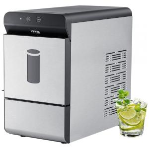 Máquina de Gelo até 16 kg em 24H Portátil com Autolimpeza, 110V 170W, VEVOR, Prata