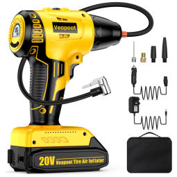 Compressor de Ar Portátil 160 PSI Recarregável com Tela LED e Inflação Automática, 20V, Veapoot GTW21120V, Amarelo