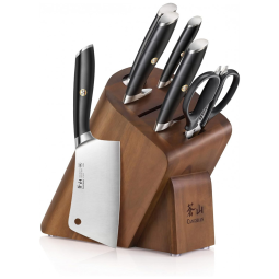 Conjunto de Facas em Aço Alemão com Bloco de Bancada, 7 Peças, Cangshan L Series 1027112, Preto