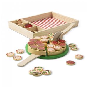 Kit Pizzaria Infantil de Madeira com 36 Coberturas e Cortador para Crianças Acima de 3 Anos, Melissa & Doug
