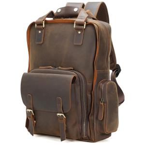 Mochila Vintage de Couro Italiano para Laptop Masculino, POLARE , Marrom