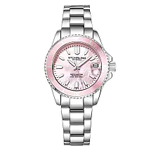 Relgio de mergulho Depthmaster 3950AL com pulseira de ao inoxidvel prateado e mostrador rosa - Stuhrling.