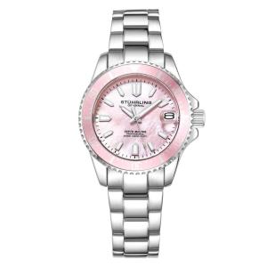 Relgio de mergulho Depthmaster 3950AL com pulseira de ao inoxidvel prateado e mostrador rosa - Stuhrling.