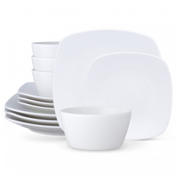 Aparelho de Jantar para Todas as Ocasiões com 12 Peças, Formato Quadrado e Material de Porcelana, Noritake 43813-12J, Branco
