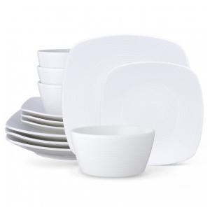 Aparelho de Jantar para Todas as Ocasiões com 12 Peças, Formato Quadrado e Material de Porcelana, Noritake 43813-12J, Branco