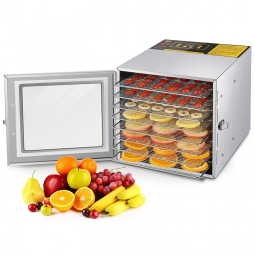 Desidratador de Alimentos FAHKNS, 8 Bandejas de Aço Inoxidável, Controle de Temperatura 90°C, Temporizador 24H, 700W