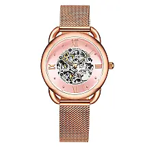 Relógio Feminino Stuhrling Automático 36mm Rosa, Pulseira Aço Inox Rosa e Fivela Ouro Rosa Elegante