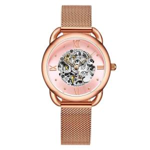 Relógio Feminino Stuhrling Automático 36mm Rosa, Pulseira Aço Inox Rosa e Fivela Ouro Rosa Elegante