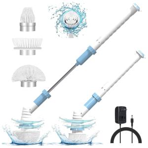 Vassoura Elétrica Rotativa 360 sem Fio com Cabo Flexível e 3 Acessórios, 110v, KIKUNUM, Azul