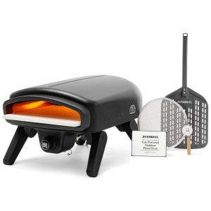 Forno de Pizza a Gás Portátil com Termômetro Infravermelho, Casca de Pizza, Pedra, Cortador e Bolsa para Transporte, Bakebros, Preto