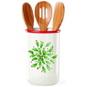 Porta Talheres em Cerâmica Stoneware, Lenox 893141, Branco e Vermelho