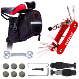 Kit de Reparo Emergencial de Bicicleta e Bolsa de Transporte, 13 Funções, YBEKI, Vermelho