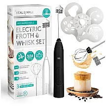 Espumador Elétrico de Leite em Aço Inoxidável, Recarregável USB, REAL SIMPLE KE0006, Preto