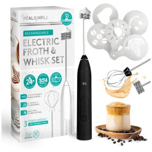 Espumador Elétrico de Leite em Aço Inoxidável, Recarregável USB, REAL SIMPLE KE0006, Preto