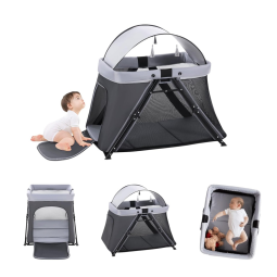 Cercadinho para Bebê Dobrável com Colchão Macio para Crianças até 20kg, Boyro Baby, Preto