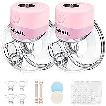 Bomba Tira Leite Dupla Portátil com Painel Digital 2 Modos, 9 Níveis de Sucção e, CARER HEALTHCARE INCONTINENCE PREGNANCY, Rosa