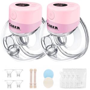 Bomba Tira Leite Dupla Portátil com Painel Digital 2 Modos, 9 Níveis de Sucção e, CARER HEALTHCARE INCONTINENCE PREGNANCY, Rosa