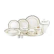 Aparelho de Jantar Euro Porcelain Banquet 57 Peças Bone China Serviço para 8 Friso de Ouro 24k