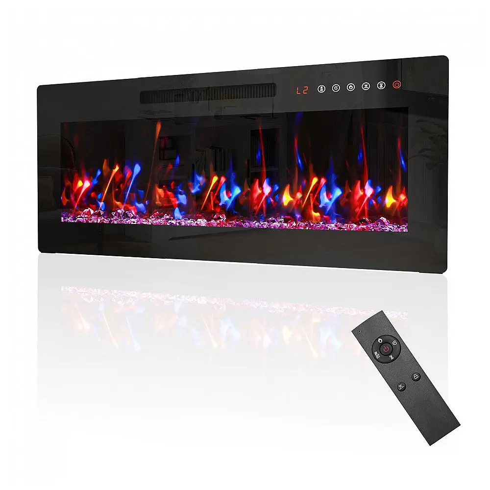 Lareira Elétrica BreezehEat 91x35cm 1500W 12 Cores Chamas LED Embutir 110V
