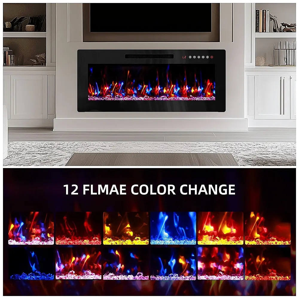 Lareira Elétrica BreezehEat 91x35cm 1500W 12 Cores Chamas LED Embutir 110V — foto 2
