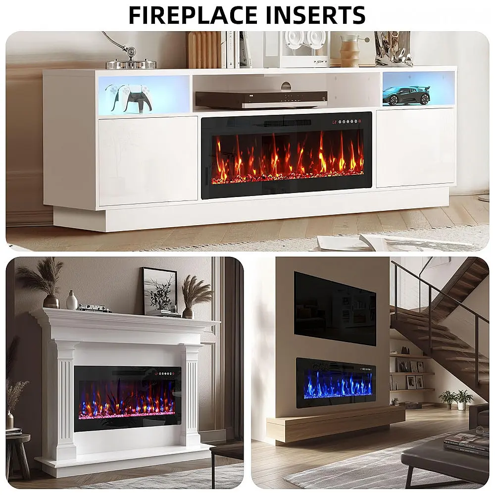 Lareira Elétrica BreezehEat 91x35cm 1500W 12 Cores Chamas LED Embutir 110V — foto 3