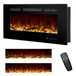 Lareira Elétrica Embutida de 91 cm na Parede c/ Controle Remoto, Aquecedor Interno c/ 13 Cores de Chamas, Timer de 9h,Rodalflame.