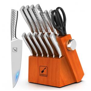 Conjunto de Facas com Bloco de Bancada e Afiador Embutido, 14 Peças, Imarku, Prata