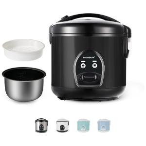 Panela de Arroz Elétrica 2,4 Litros em Aço Inoxidável com Vaporizador 110V, MOOSUM, Preta