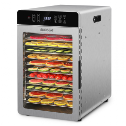 Desidratador de Alimentos para Jerky com 12 Bandejas de 11,42 polegadas, 1000W em Aço Inoxidável com Temporizador de 24 Horas e Controle de