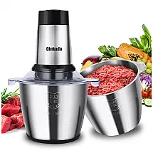 Processador de Alimentos Multifuncional 3,5 Litros com 3 Velocidades e 2 Tigelas de Aço Inoxidável, 110V 500W, Qinkada, Prata
