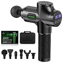 Massageador Pistola Elétrico Profissional Sem Fio 6 Acessórios 30 Velocidades 1800 4800 RPM, ALDOM, Preto