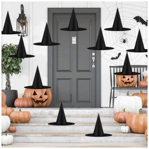 Kit 12 Chapéus de Bruxa Flutuantes para Decoração de Halloween, Preto