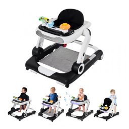 Música e luzes Baby Walker com rodas, centro de atividades de 5 em 1 com brinquedos removíveis e segurança de música