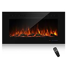 Lareira Elétrica de Embutir A54x106L com Controle Remoto e Digital, Luz LED, Chama Ajustável, 1500W, 110v, MASARFLAME, Preto