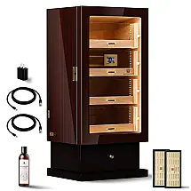 Humidor Woodronic Ébano Brilhante 250 Charutos Gaveta Acessórios Trava LED