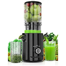 Extrator de Sucos Prensa Fria Hzon e 300W, Boca Larga 13,5 cm, Extração Lenta 50 rpm, Silencioso, Livre de BPA, Limpeza Fácil, Preto