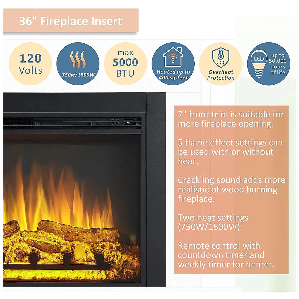 Lareira Elétrica Legend Flame 92x67cm 1500W LED Som Crepitar Embutir 110V — foto 3