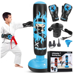 Saco de Pancadas Inflável Infantil Fitense 160 cm Blue Ninja com Luvas e Bomba Elétrica