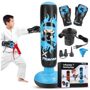 Saco de Pancadas Inflável Infantil Fitense 160 cm Blue Ninja com Luvas e Bomba Elétrica