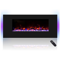 Lareira Elétrica de Embutir A45x182L com Controle Remoto, Luz LED e Chama Ajustável com Conexão USB e AUX, 110v, CHEERWAY, Preto