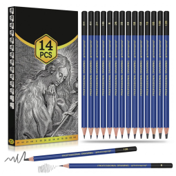 Kit de lápis grafite 14 peças Daerthotk 12B a 6H para desenho, esboço e sombreamento com corpo triangular ergonômico