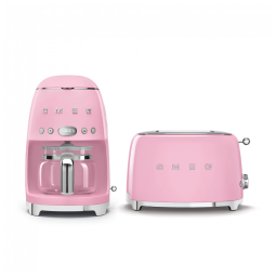 Conjunto Smeg Retro de Cafeteira e Torradeira de 2 Fatias Rosa