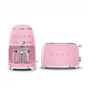 Conjunto Smeg Retro de Cafeteira e Torradeira de 2 Fatias Rosa