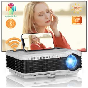 Projetor Inteligente 6000 Lumens com Wi Fi e Bluetooth, Projeta até 200 Polegadas, ZCGIOBN, Branco