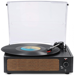 Toca-discos Retrô da WOCKODER com Caixas de Som, Acionamento por Correia, 3 Velocidades, Bluetooth, Entrada para Fone de Ouvido - 240V